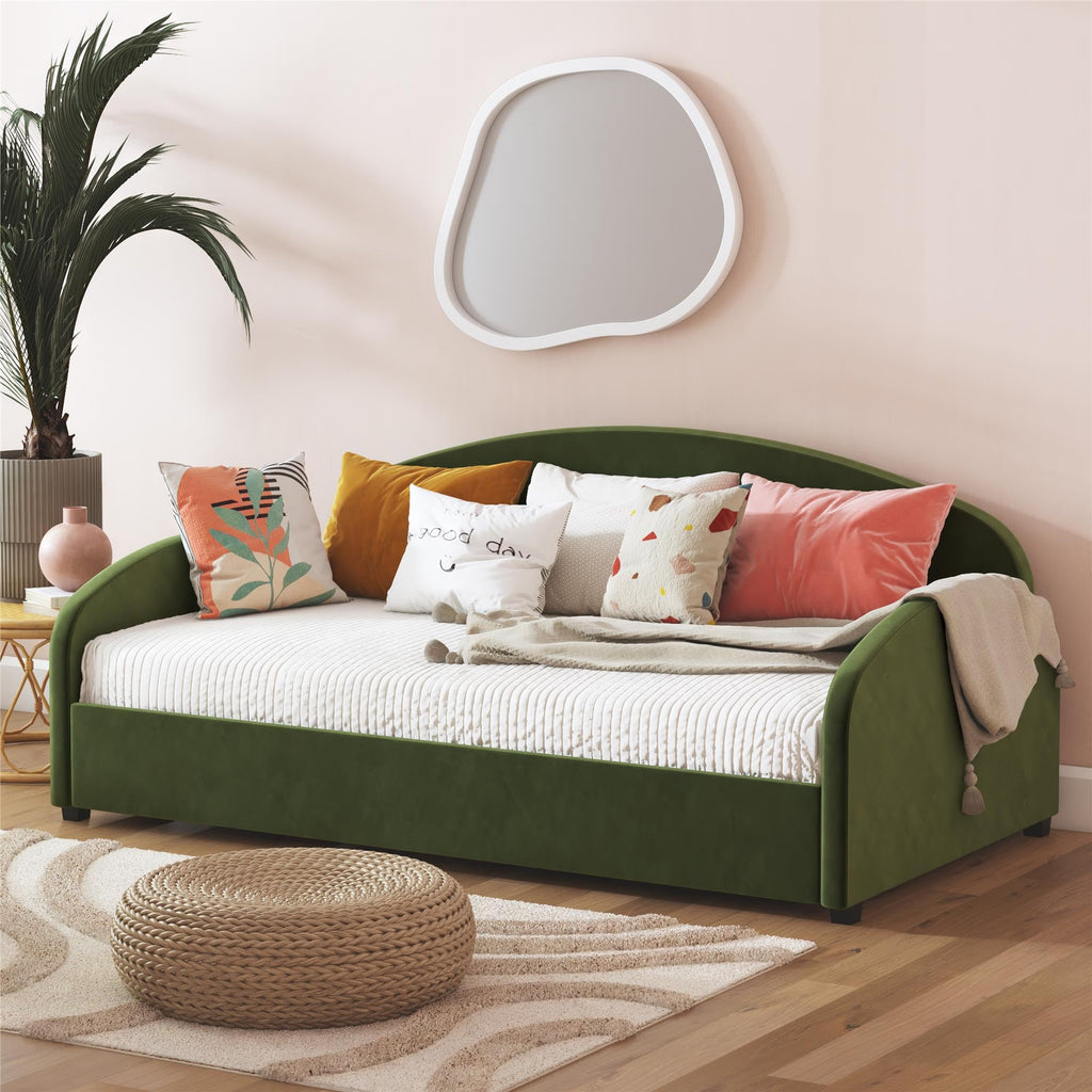 Moon Upholstered Daybed Frame, Twin, Olive Green Velvet