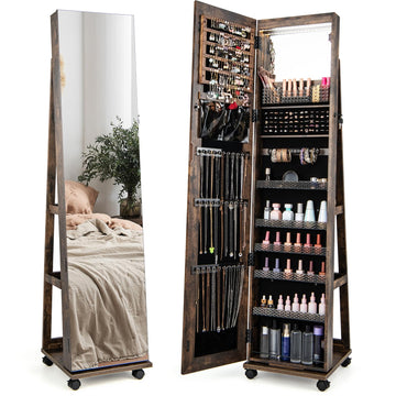 360° Rotating Jewelry Organizer, Jewelry Armoire (Rustic Brown)
