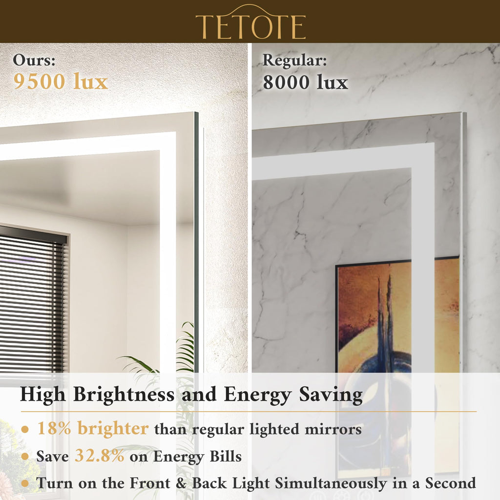LED Bathroom Mirror 24 x 36 Brighter Light up Mirror with Lights, Front and Backlit Lighted Mirror 3-Color Dimmable