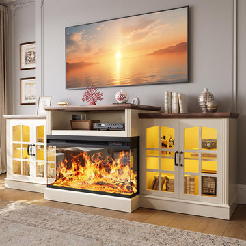 97'' Fireplace TV Stand with 3-Sided Electric Fireplace up to 100" TV, LED Entertainment Center Media Console with