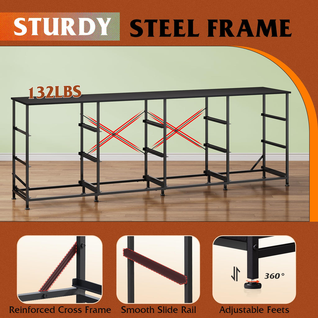 Long Dresser TV Stand for 85 Inch TV, 12 Drawer Dresser, Black