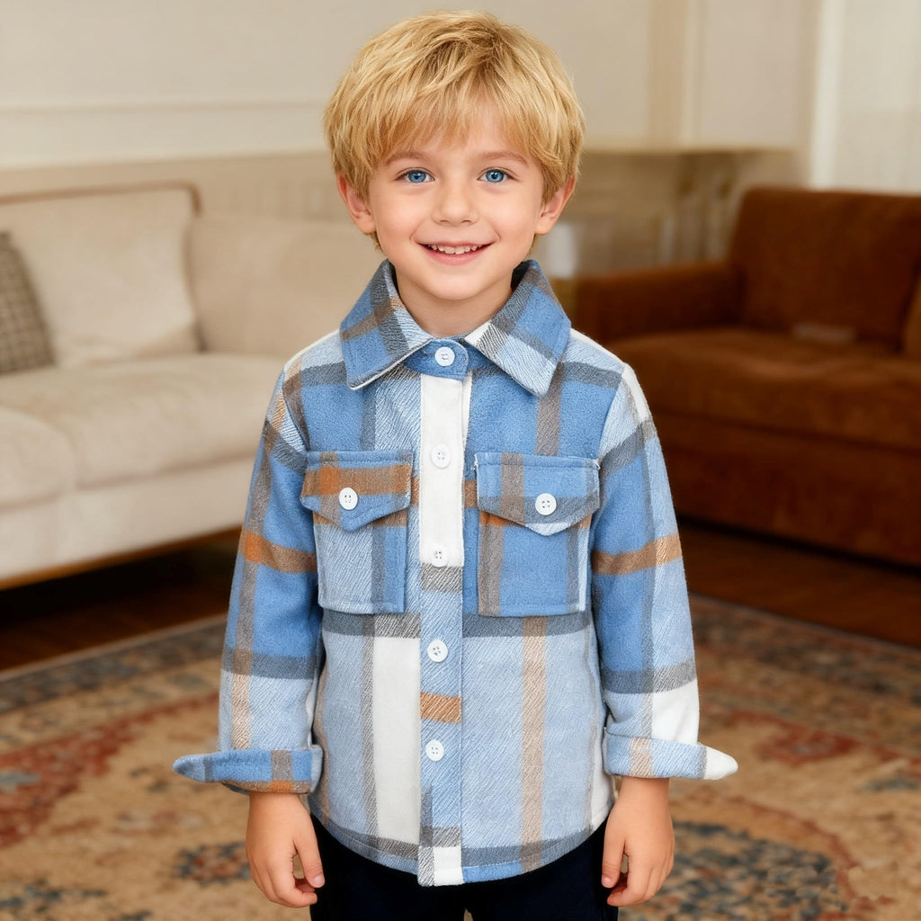 Toddler Baby Boys and Girls Plaid Shirts Jacket Long Sleeve Lapel Button Down Top Outwear Clothes,Blue