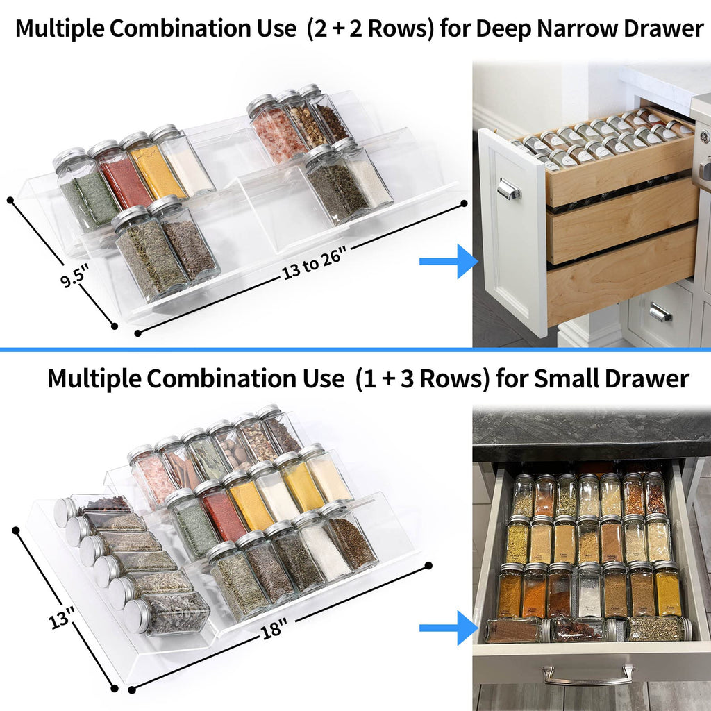 Clear Spice Drawer Organizer, 4 Tier - 2 Set Acrylic Seasoning Rack