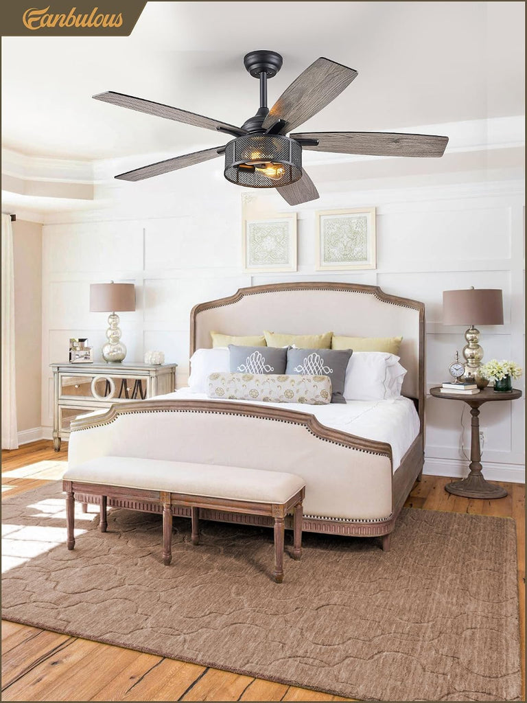 52" Farmhouse Ceiling Fan with Light,6-Speed, timer, Gray