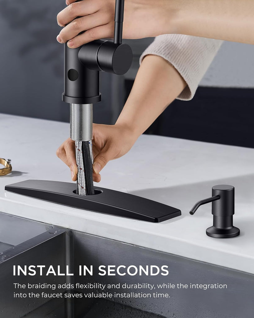 Black Touchless Kitchen Faucet with Soap Dispenser, Hands-Free | Smart Motion Sensor, Hands-Free Bar Sink Faucet