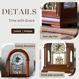 Wooden Mantel Clock TCW001DB Rotating Pendulum and Crystals Desktop Musical Hourly Chime Luxury Style for Bedroom, Home, Kitchen