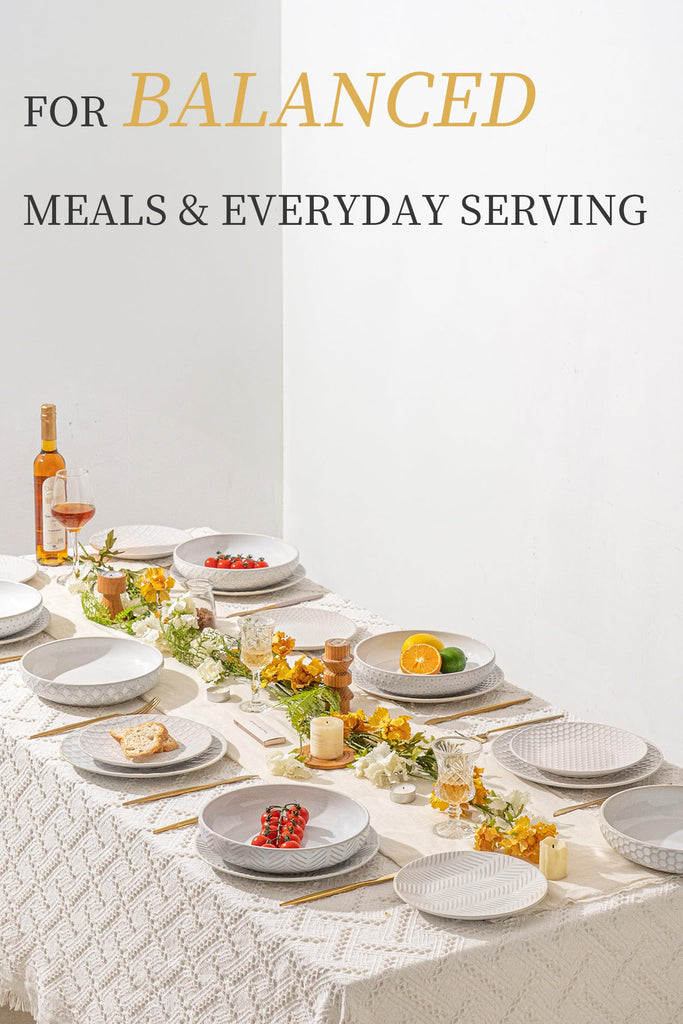 18 Piece Dinnerware Sets for 6, Premium Stoneware Plates and Bowls Sets of 18 with pasta bowls, Microwave &