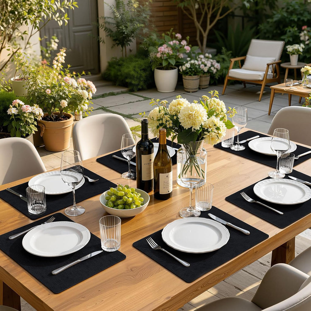 Faux Leather Vinyl Placemats, Easy to Clean, Black - Set of 4
