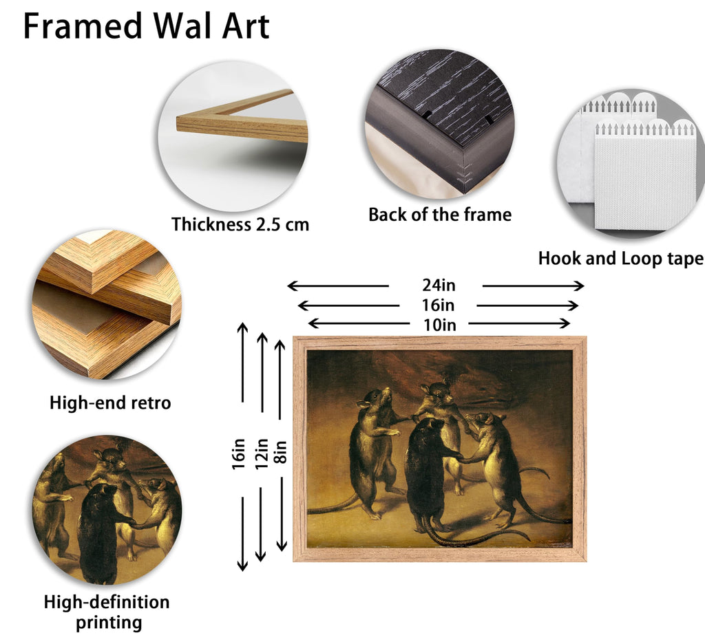 Framed Gothic Wall Art, The Dance of the Rats Oil Painting Canvas Prints, Dark Academia Wall Decor, Renaissance Weird