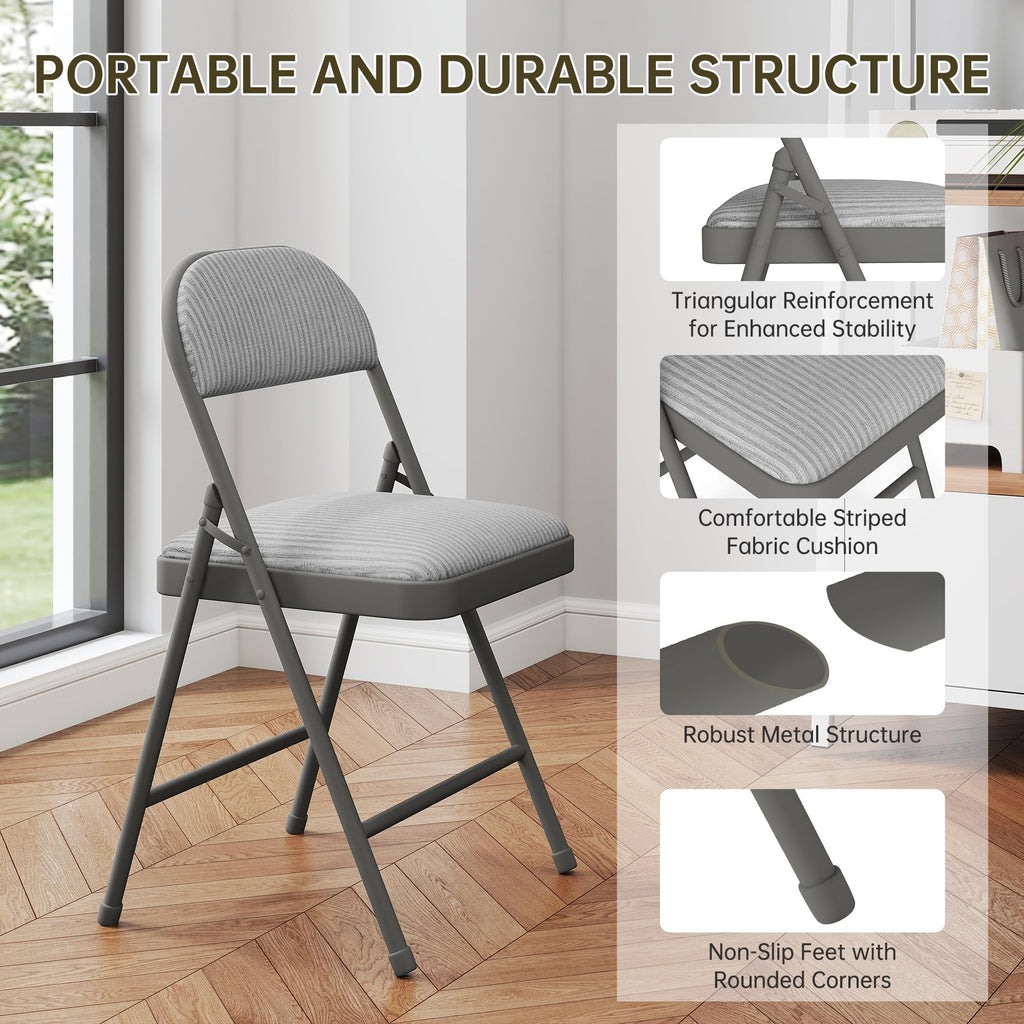 4 Pack Padded Cushion and Back Folding Chairs, Fabric Dining Chair Set with Steel Frame Metal, for Indoor and