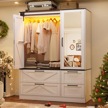 Armoire Wardrobe Closet with w/Folding Sliding Barn Door