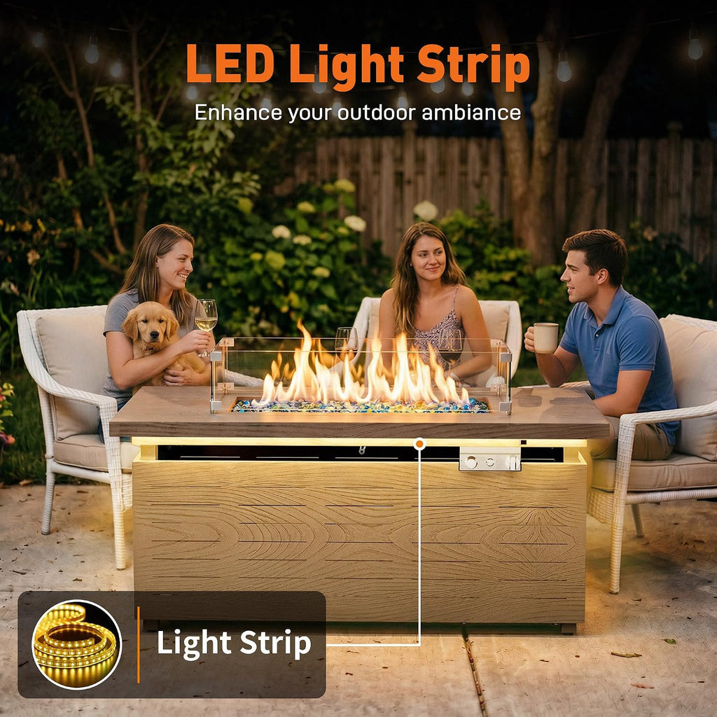 51" Outdoor Propane Fire Pit Table Rectangle Gas Firepit for Outside Patio | 50,000 BTU Fireplace Fire Table w Wind