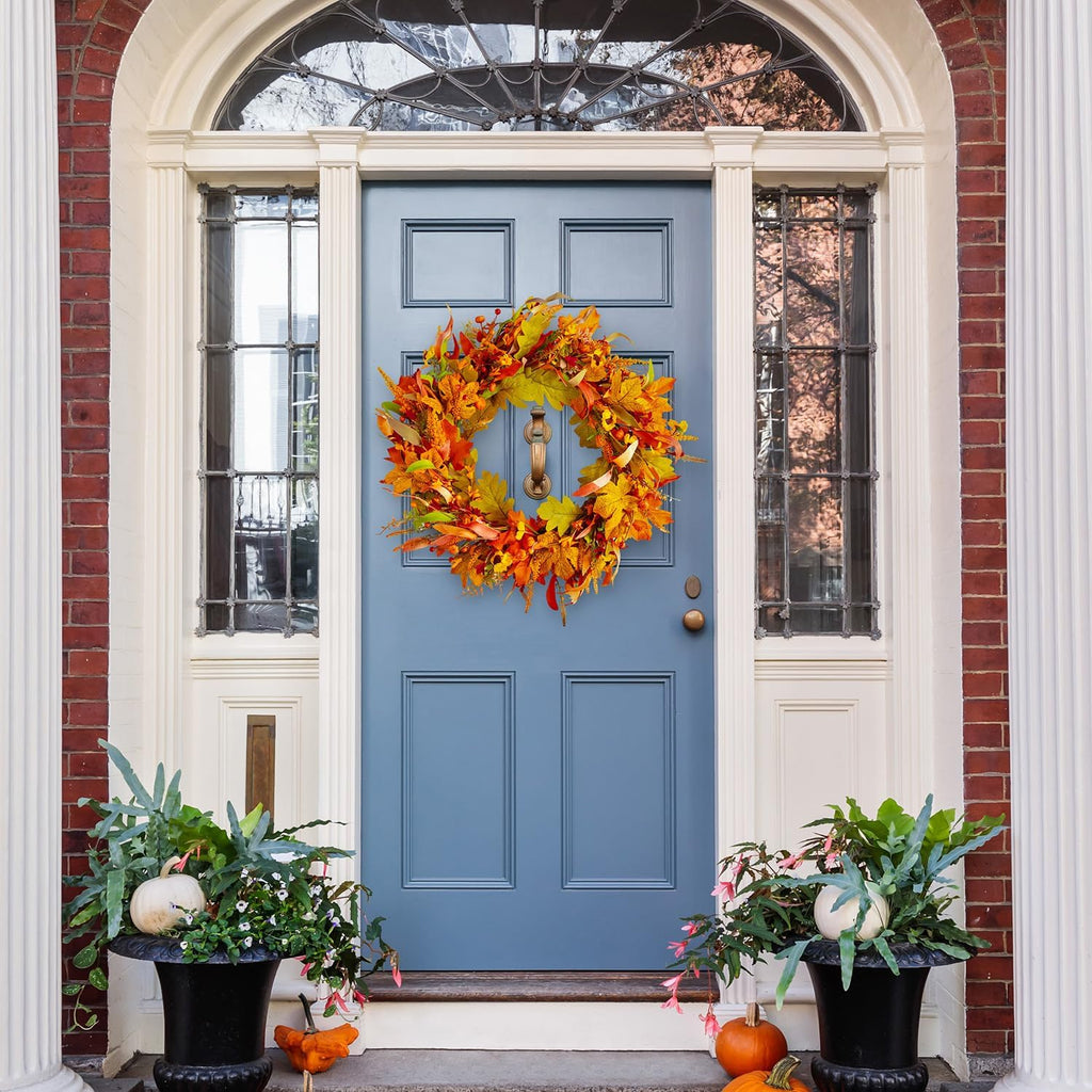 24 Inch Fall Wreaths for Front Door, Autumn Harvest Wreath with Sunflowers