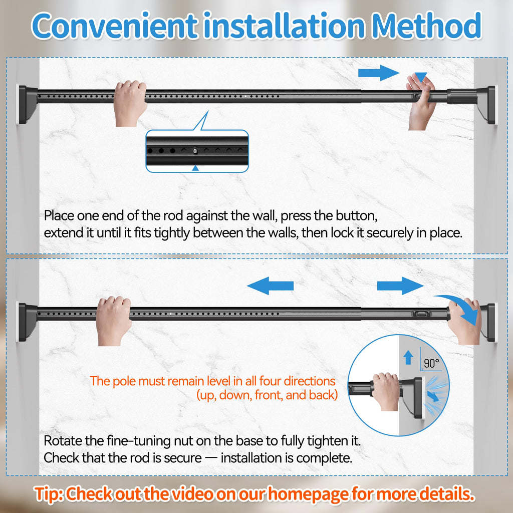 Heavy Duty Tension Pole with Suction Base & One-Click Extension, 1.26in Steel Clothes Rail & Curtain Rod 41-87in, No