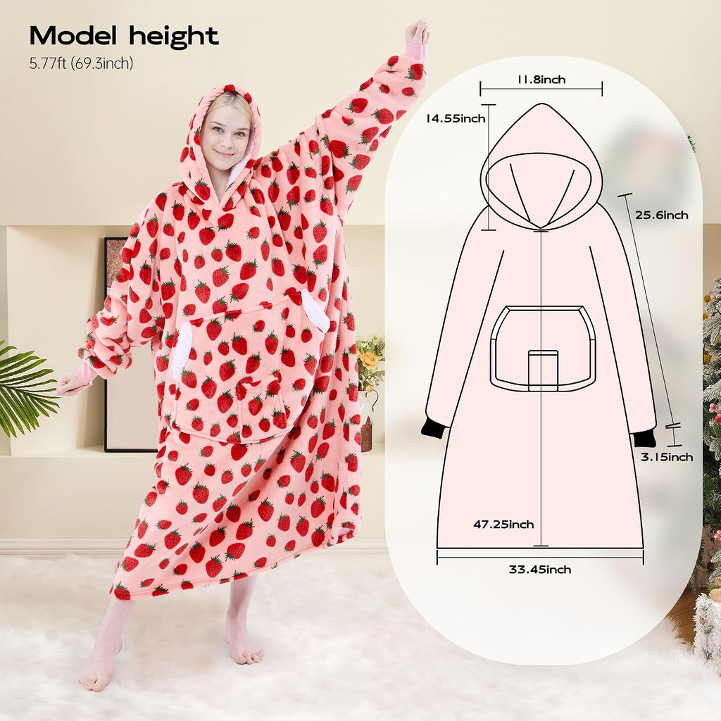 Wearable Blanket Hoodie, Oversized Sherpa Fleece Hooded Sweatshirt Blanket with Sleeves,Cozy and Giant Hoodie