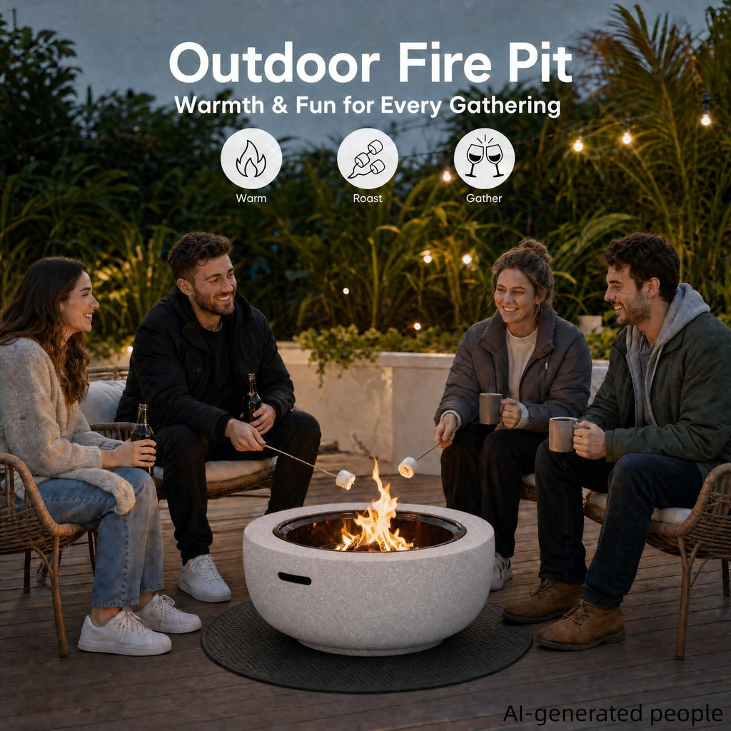 Round Wood Burning fire Pit Outdoor Fireplace -23 Gray