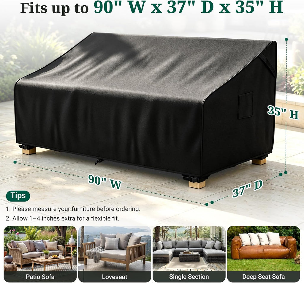 3-Seater Outdoor Couch Cover Waterproof, Patio Furniture Cover for Sofa, Heavy Duty Outdoor Sofa Covers, Polyester &