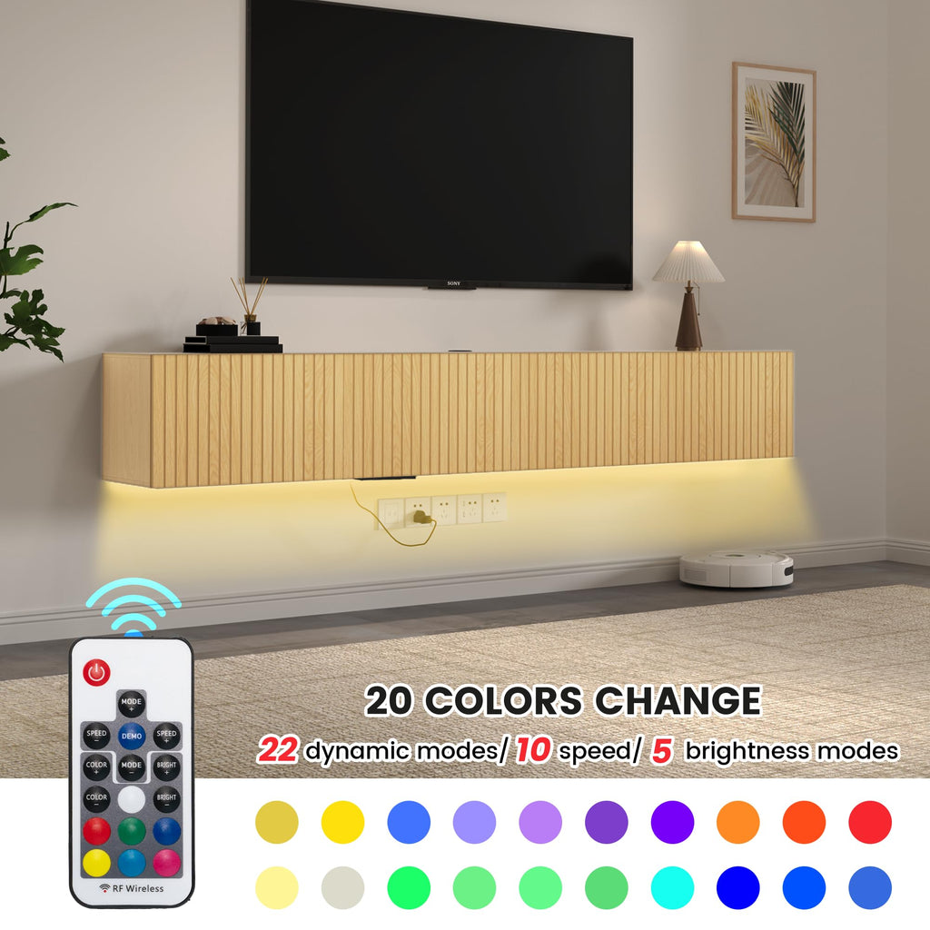 71" Floating TV Stand with LED Lights & Charging Station, Wall Mounted Entertainment Center for 75 Inch TV, Floating