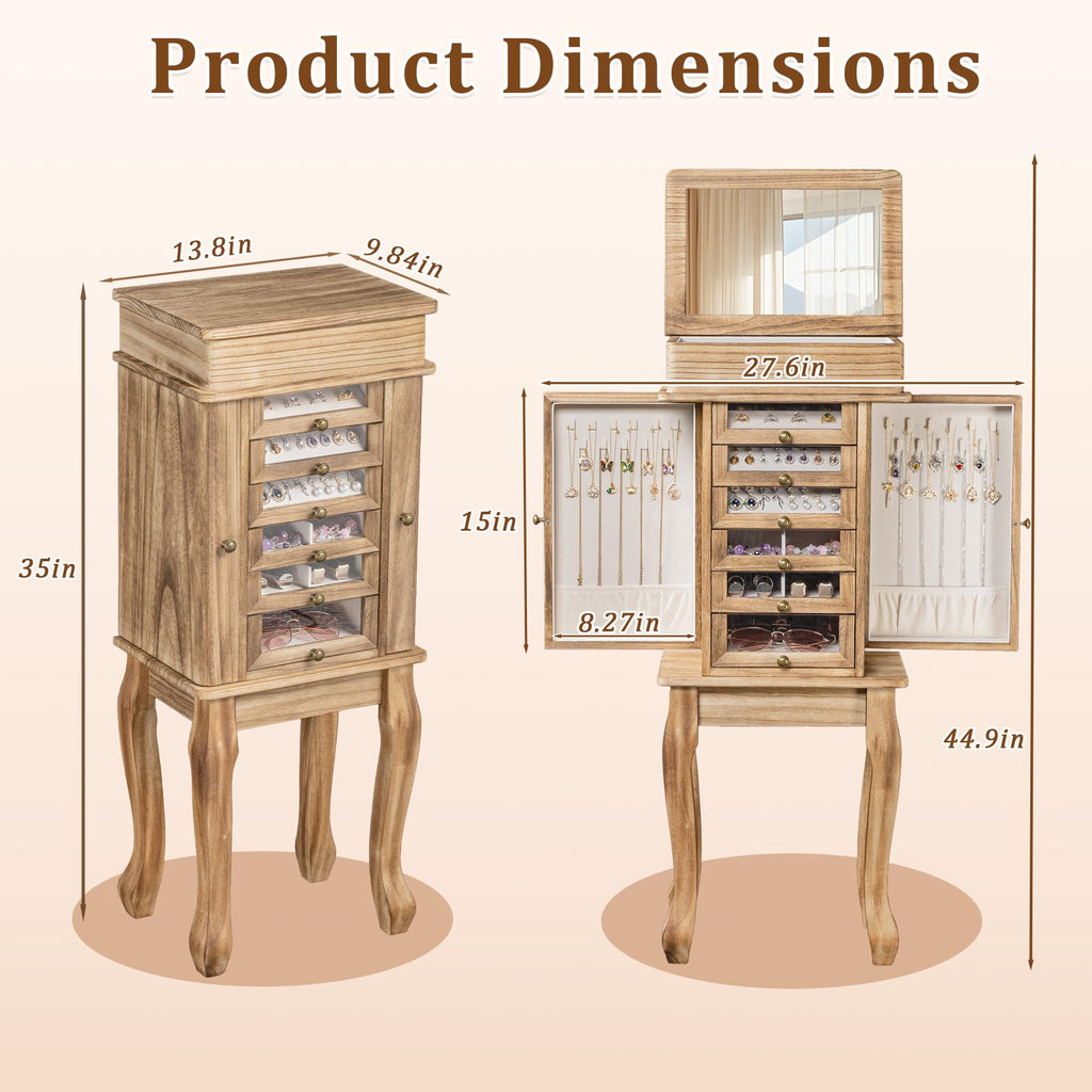 Standing Jewelry Armoire for Women, 7 Drawers & 2 Side Doors