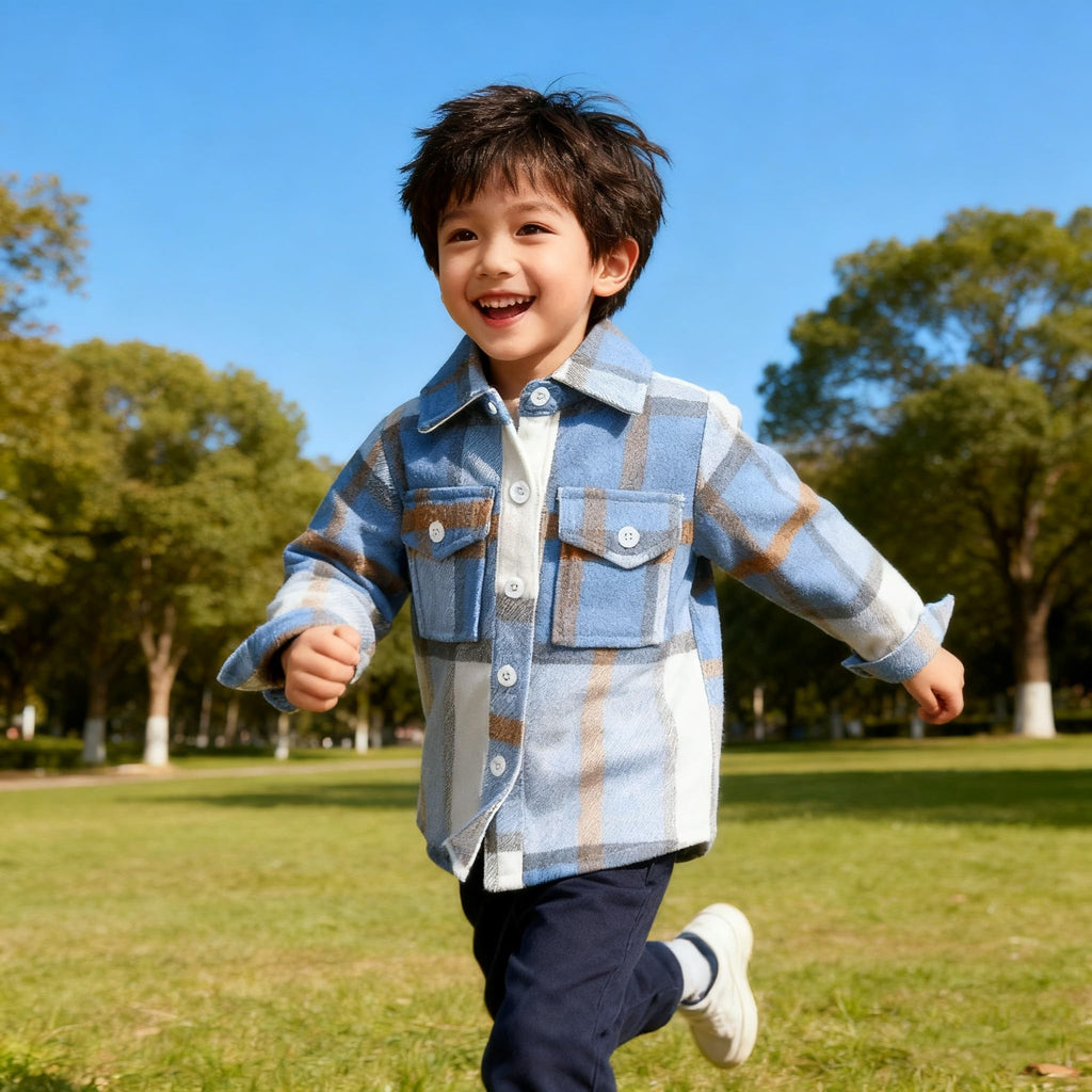 Toddler Baby Boys and Girls Plaid Shirts Jacket Long Sleeve Lapel Button Down Top Outwear Clothes,Blue