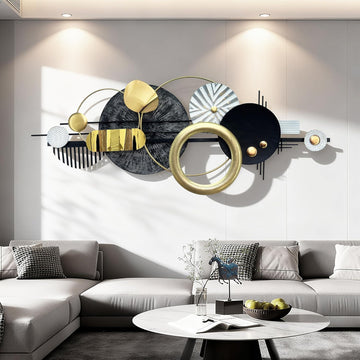 Modern Abstract Metal Wall Art, Gold Black and White Geometric Décor Art Wall Décor, Large 59×24 In 3D Textured Metal