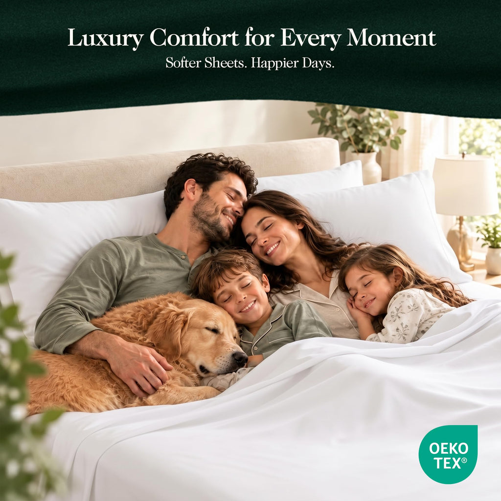 100% Certified Giza Egyptian Cotton Percale Sheets, Queen, 4Pcs, White