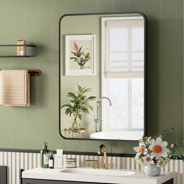 20x28 Inch Black Recessed Bathroom Medicine Cabinet with Mirror Metal Framed Farmhouse Surface Wall Mounted Mirrored