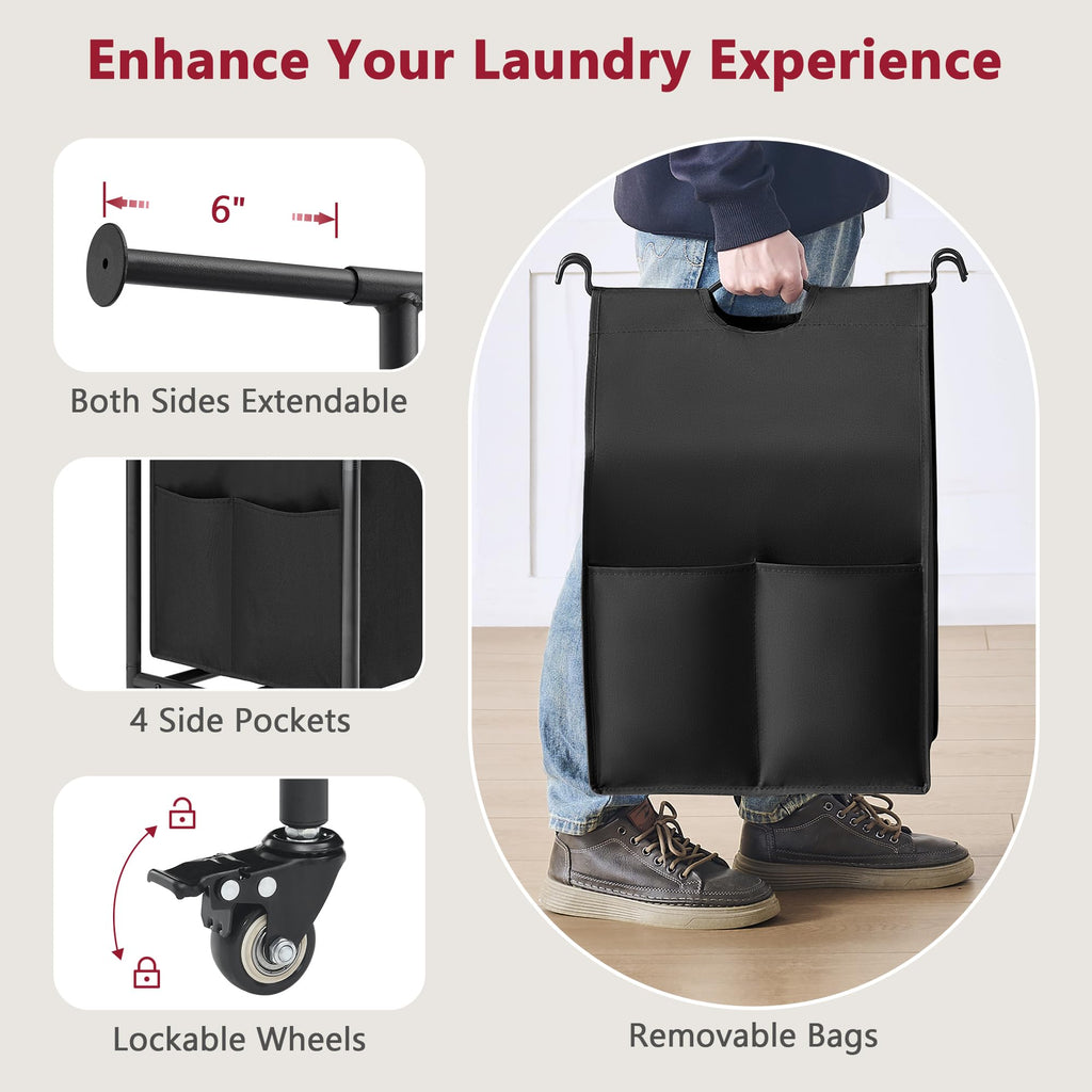Laundry Sorter Cart with Hanging Rack, 5 Section, 5 Colors