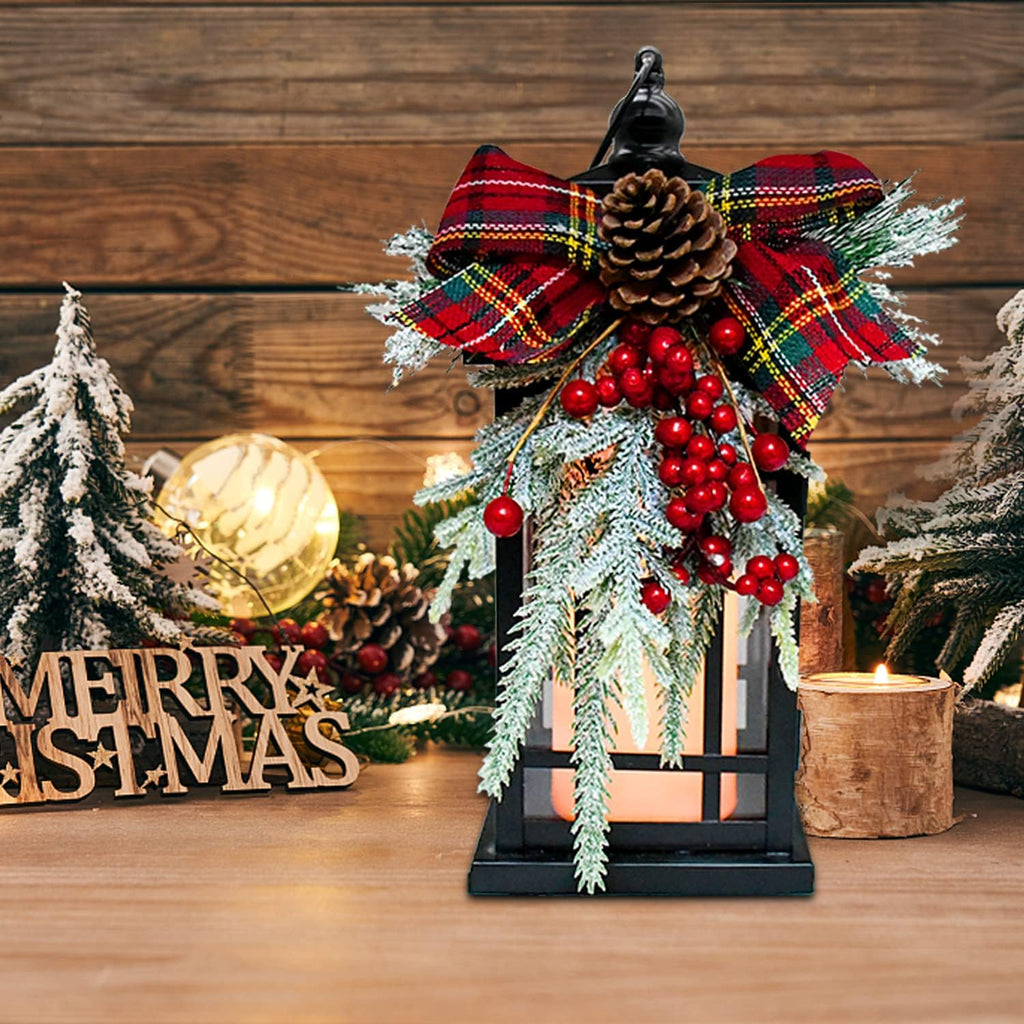14 Inch Black Christmas Lantern with LED Flickering Flameless Candle