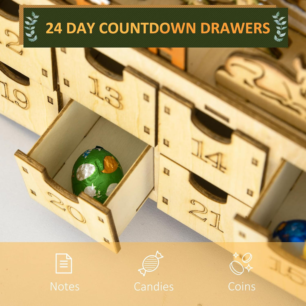 Christmas Advent Calendar Light Up 24 Countdown Drawers Natural