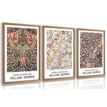 William Morris Wall Art Set of 3, Vintage Floral Wall Decor, Retro Nature Botanical Canvas Paintings, Classic