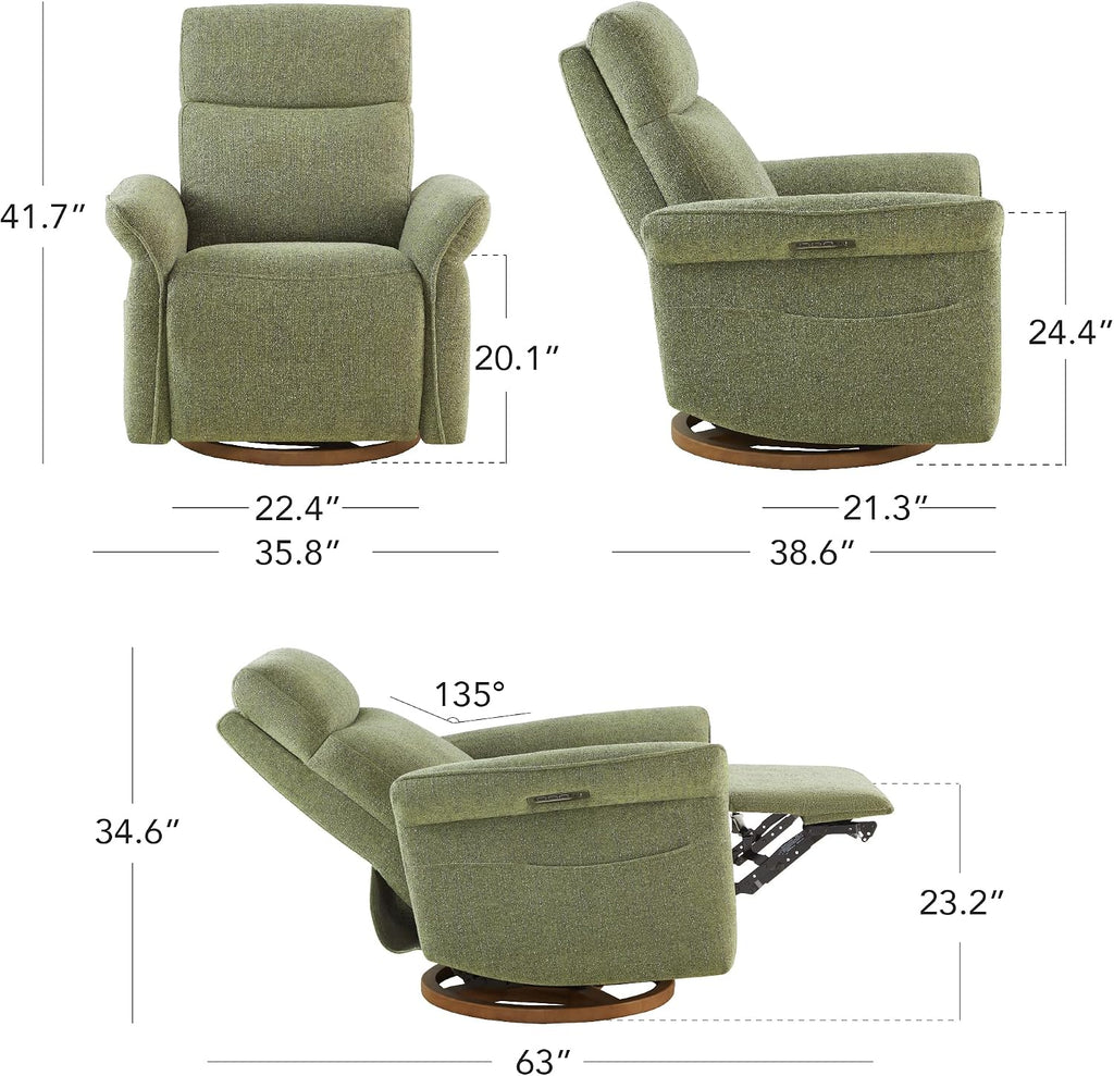Power Swivel Glider Nursery Recliner Chair, Triple Motor, Green | Electric Nursery Rocking Chair with Adjustable