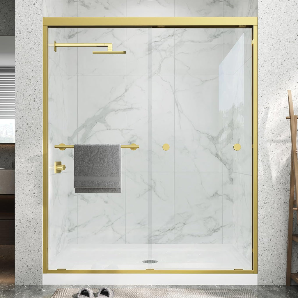 Double Sliding Shower Door 43-48" W x 72" H, Semi-Frameless Glass Shower Door with Nano Explosion-Proof Safety Film