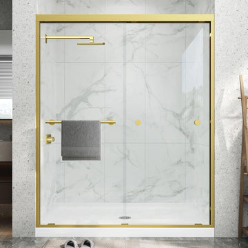 Double Sliding Shower Door 43-48" W x 72" H, Semi-Frameless Glass Shower Door with Nano Explosion-Proof Safety Film