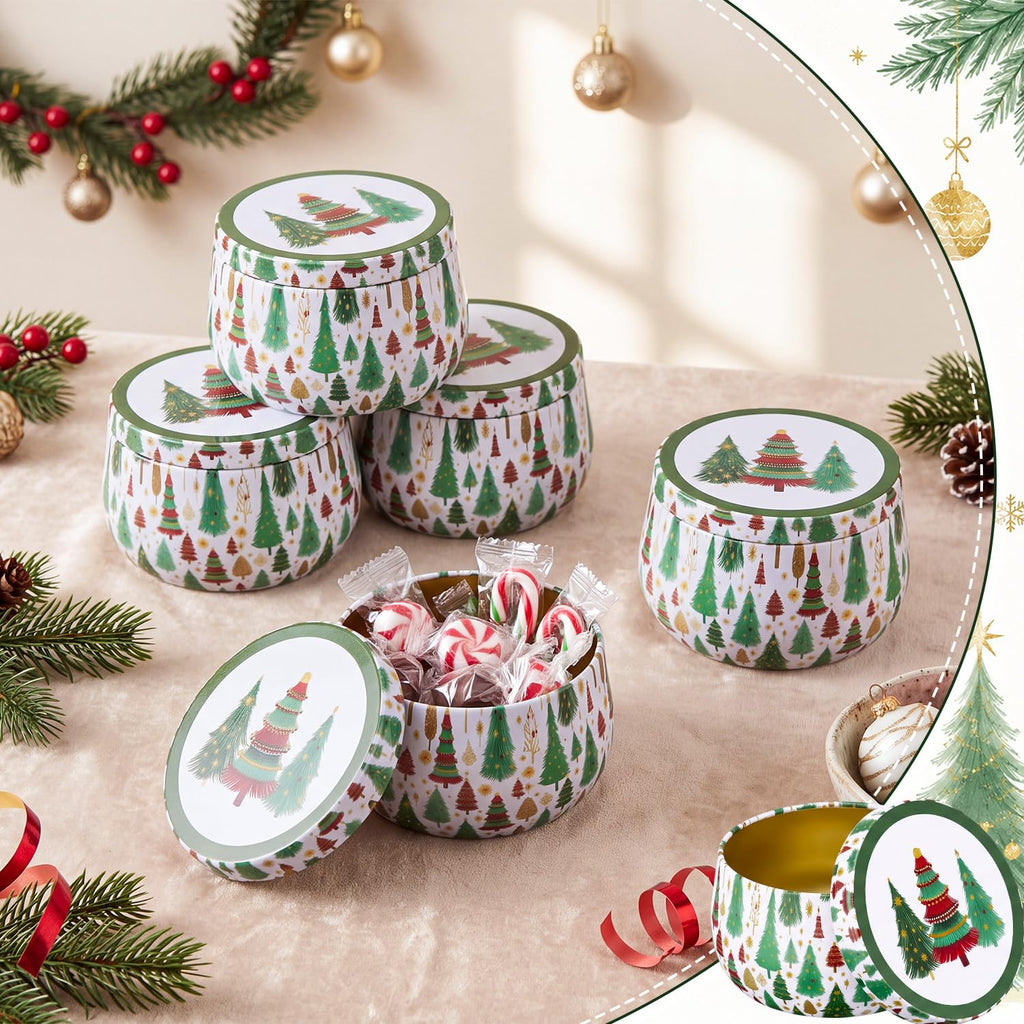 6 Pcs Tree Metal Cookie Tins with Lids 8 oz