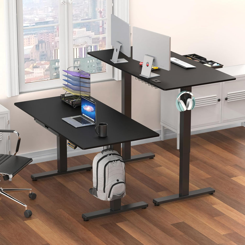 55 x 28 Electric Height Adjustable Standing Desk w/Drawer, Black | w/ Memory Presets and Cable Management | Drawer