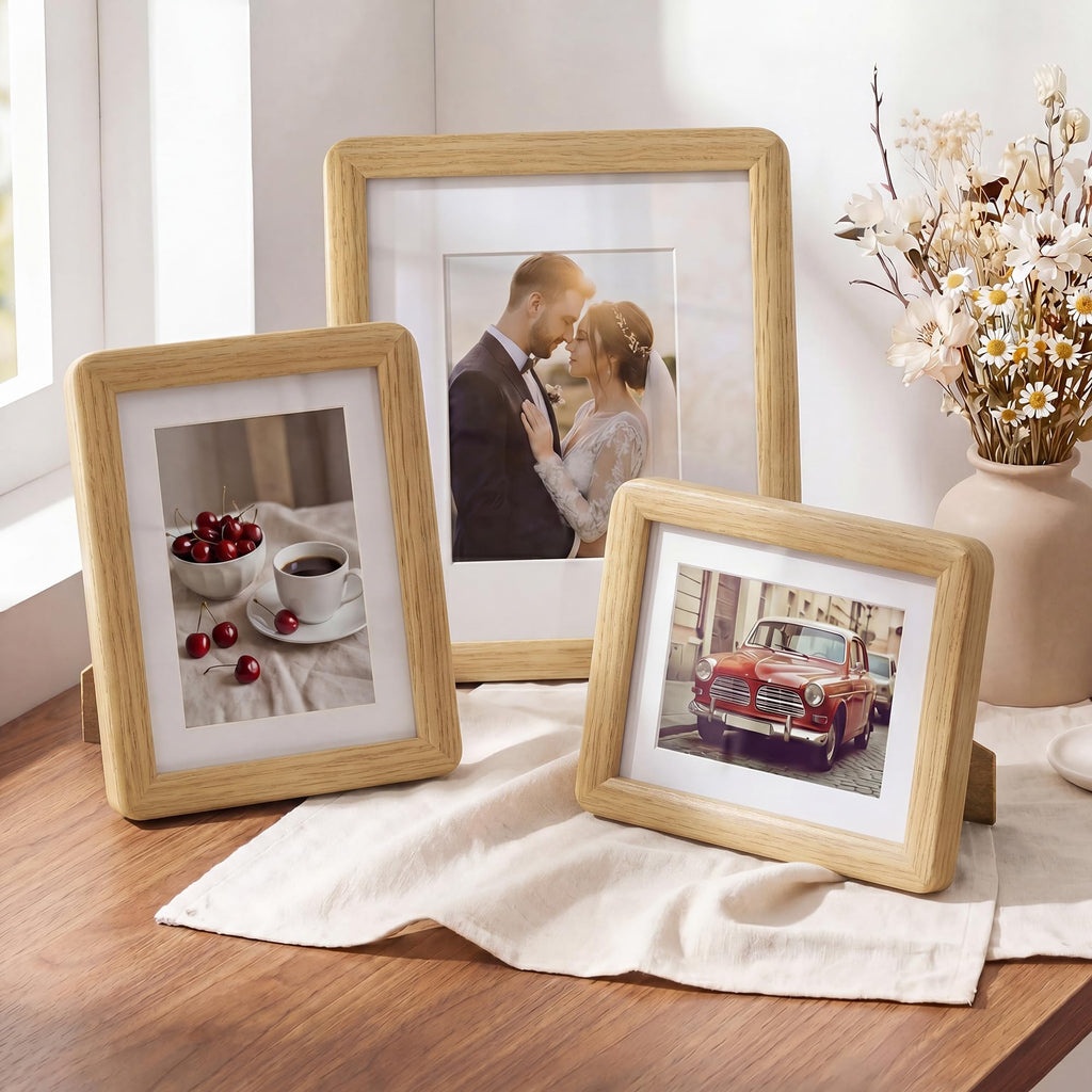 8x12 Picture Frame, USA-Sourced Oak Wood Frame with HD Tempered Glass, Handcrafted Rustic Farmhouse Picture Frame for