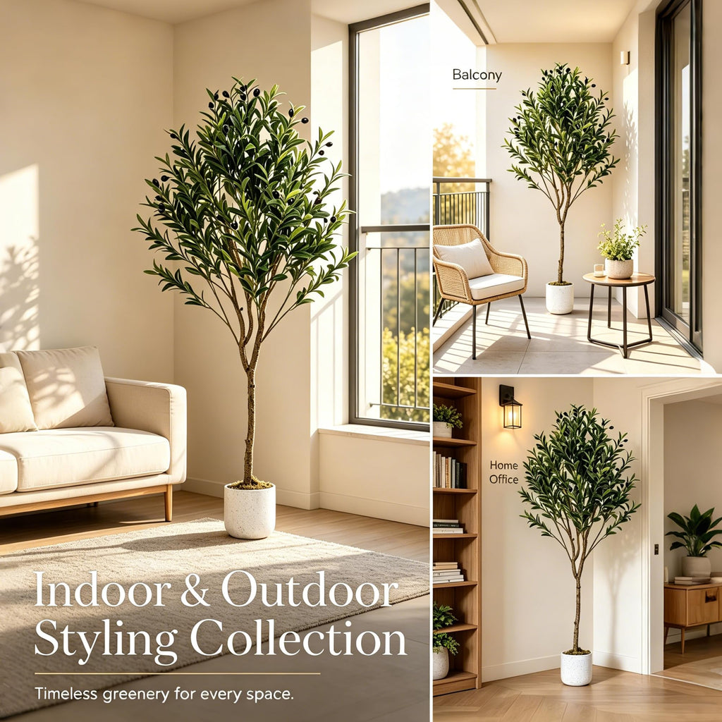 Faux Olive Tree 4.3FT, Indoor Artificial Potted Olive Tree with White Planter, Lifelike 44 Fruits and Realistic