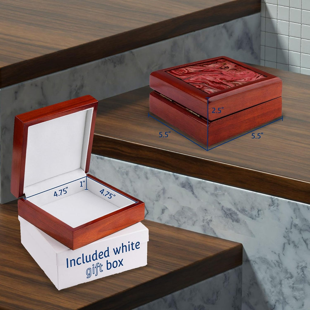Red and Gold Marble Texture Effect Jewelry Box 7 x 7 inch with 4 inch tile