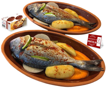 Bergama Handmade Oval Clay Pan Set of 2 | Terracotta Pans Glazed Inside | Casserole Dishes for Oven Baking