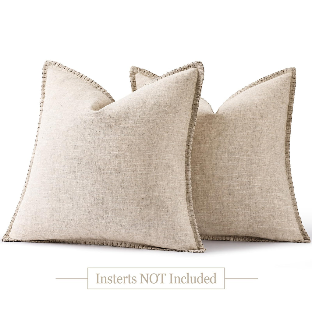 Linen Natural Beige Throw Pillow Covers 18X18 Set of 2