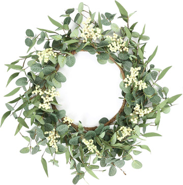 20'' Eucalyptus Wreath for Front Door Porch Decor, Spring Summer