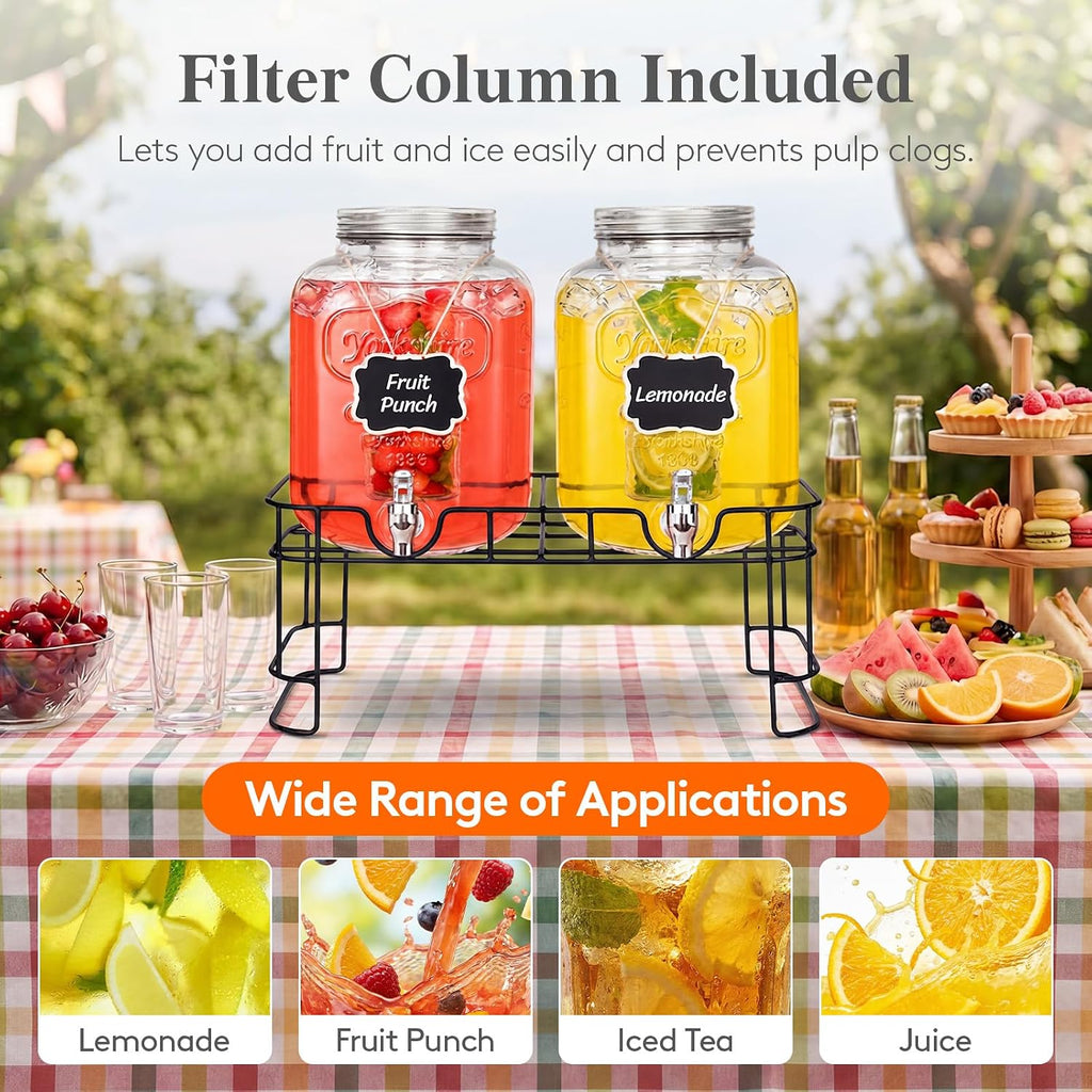 1.6 Gallon Glass Drink Dispenser with Stand & Fruit Infuser - Set of 2