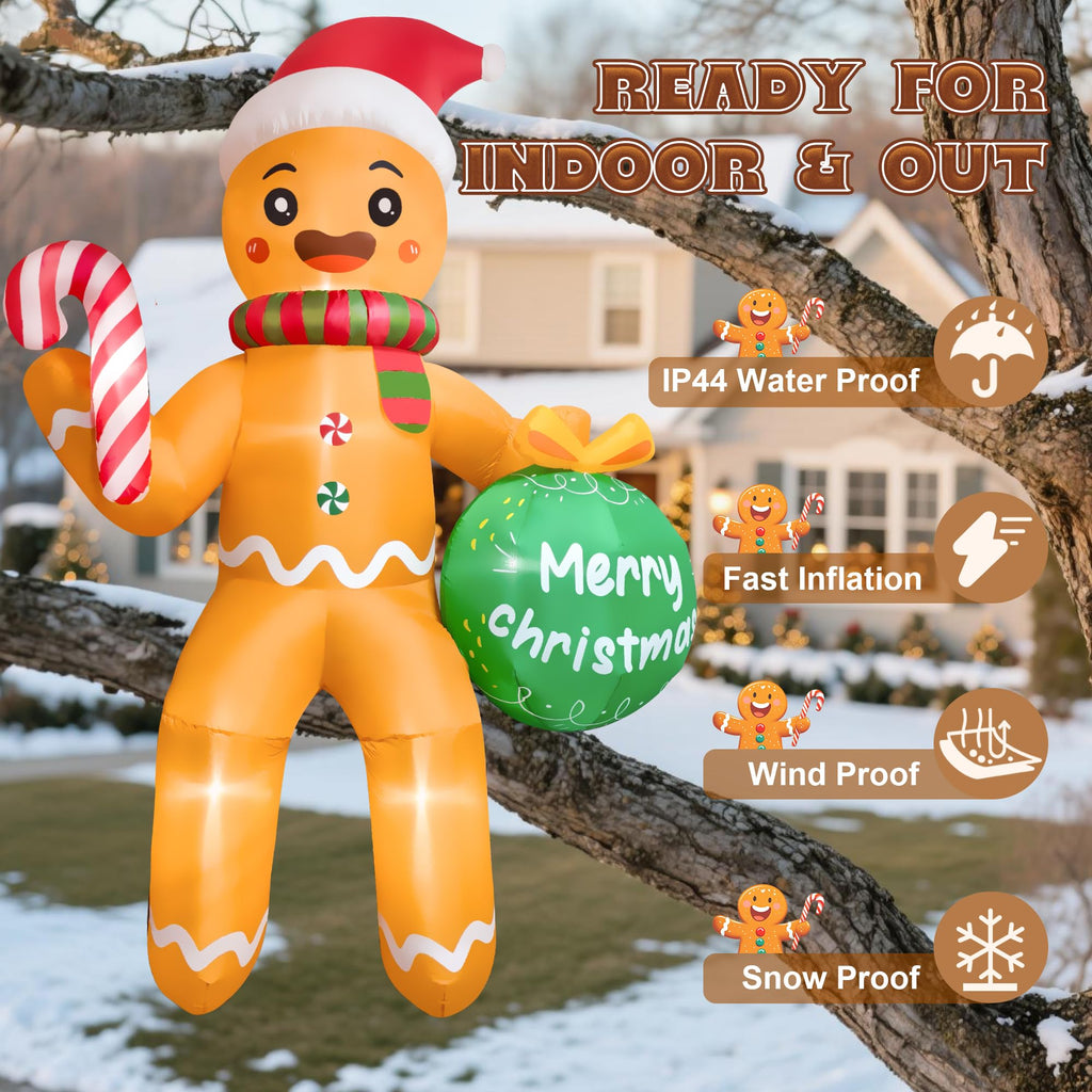 11FT Christmas Inflatable Outdoor Decoration, Climbing Gingerbread Inflatable Blow up Yard Decorations with LED