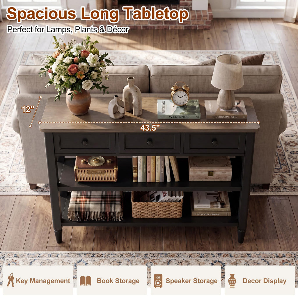 43" Farmhouse Entryway Table with 3 Drawers 2 Shelves