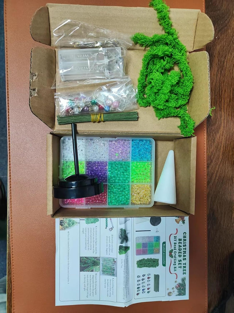 DIY Beaded Christmas Tree Kit for Adults, 3D Crystal Bead Holiday Craft Set with Colorful Beads, Ornament Charms &
