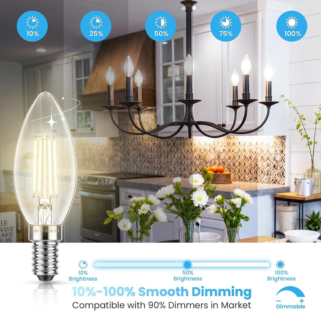 Dimmable LED E12 Candelabra Bulb 5000K Daylight White 12-Pack