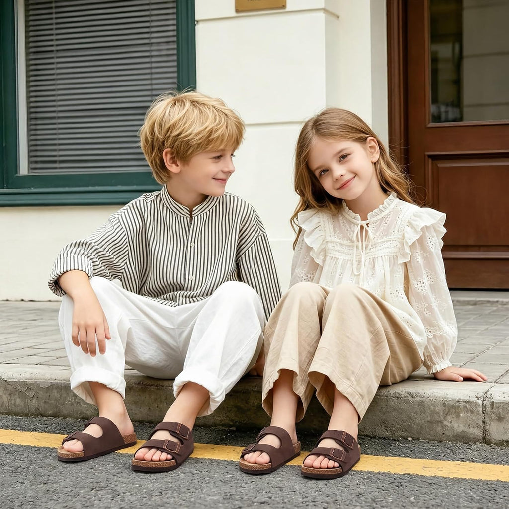 Kids Cork Footbed Slides Sandals Adjustable Buckle Summer Shoes