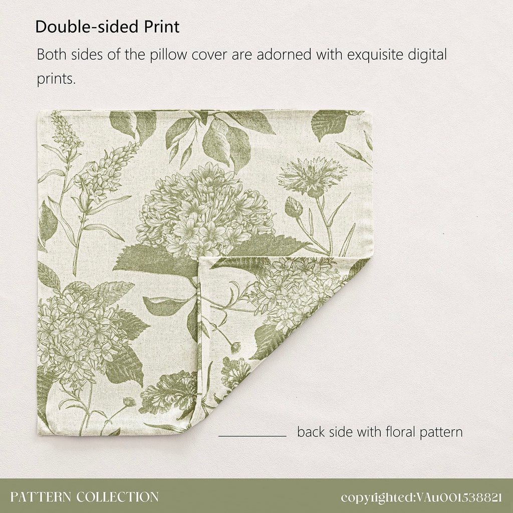 Decorative Linen Floral Throw Pillow Covers 22×22 Light Green