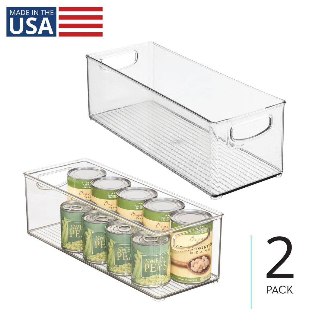 Plastic Stackable Pantry Bin with Handles, Set of 2, Clear